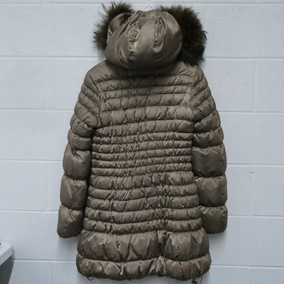 Chiara and Sara women's small tan long puffy jacket removable fur on hood trim - Picture 11 of 11